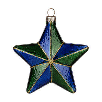 Blue and green star ornament PNG isolated illustration.