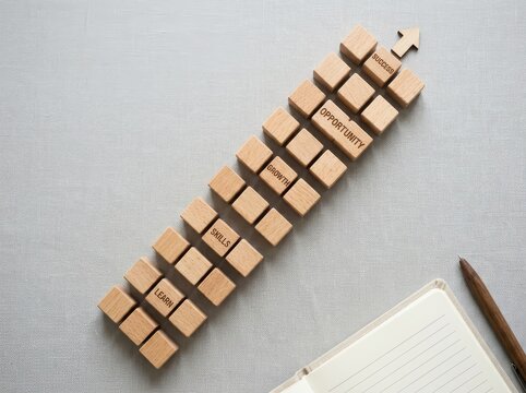 Wooden cubes arranged as a ladder symbolizing progress and opportunity