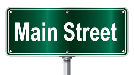 Isolated Main Street road sign on a metal pole, symbolizing American small town community © David