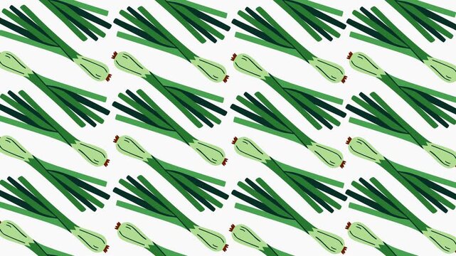 Fresh green leek and spring onion pattern animation with a clean modern style