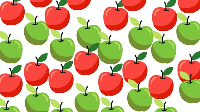 Colorful animated seamless pattern featuring fresh red and green apples with leaves on a clean white background
