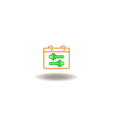 Vector illustration of calendar with wrenches and screw. Symbol of labor day.