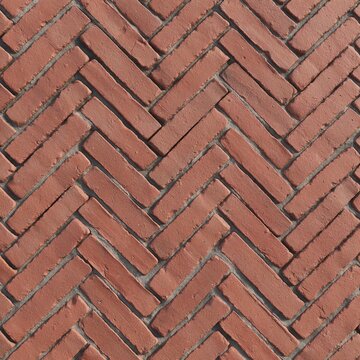 Red clay brick herringbone pavement seamless texture weathered surface