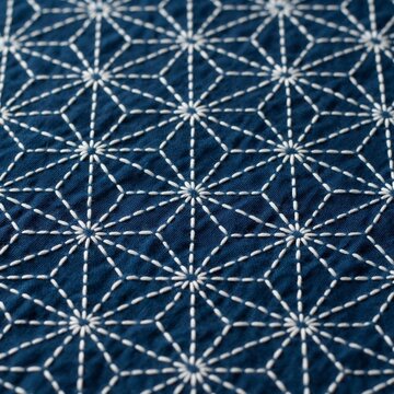 Indigo sashiko stitching asanoha hemp leaf pattern seamless texture