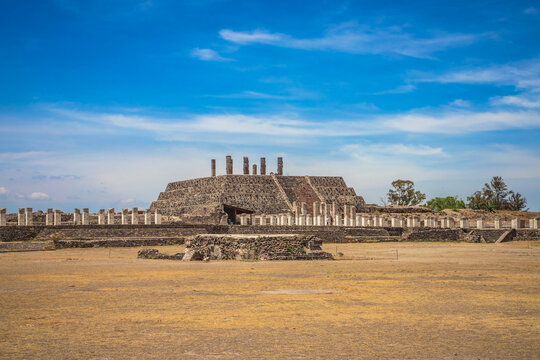Pyramids and buildings in the archaeological zone of the Atlanteans, in Tula Hidalgo