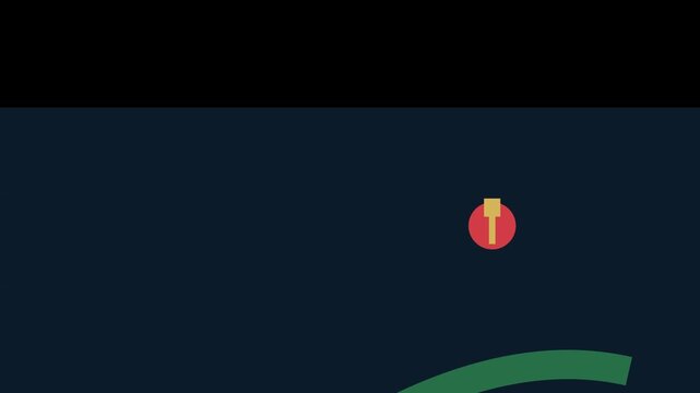Red ornament bouncing along a green garland arc on a dark background, playful holiday animation
