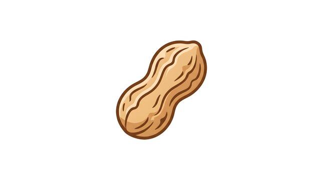 A simple cartoon illustration of a single unshelled peanut pod with a textured shell, isolated on a clean white background