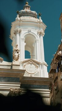 Bell tower of the Girolami church in Naples, with a sundial for the clock