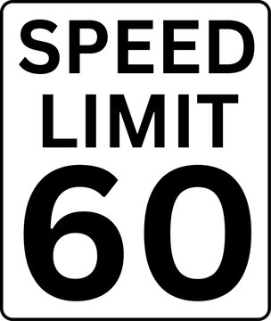 Speed limit 60 mph traffic sign, Speed limit 60 miles per hour road sign