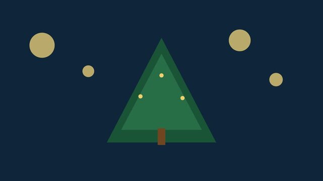 Christmas tree with floating golden ornament circles, festive holiday animation