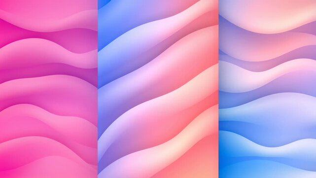 Abstract Waves: A triptych of softly undulating waves in pastel hues of pink, purple, and blue creates a serene and modern abstract background.