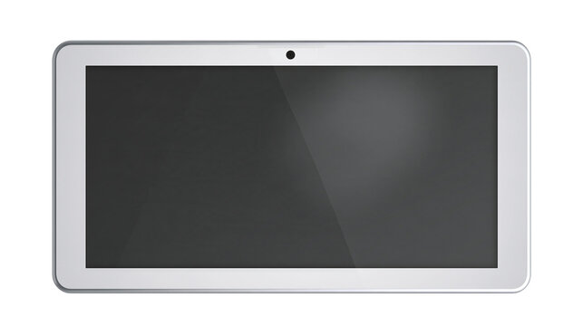 Isolated contemporary digital touchscreen tablet with blank screen, portable electronic gadget