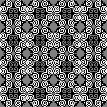 Black and white Hmong ethnic spiral geometric seamless pattern background vector illustration