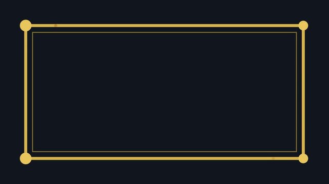 Golden rectangular border frame with corner dots on a dark navy background, elegant holiday design animation