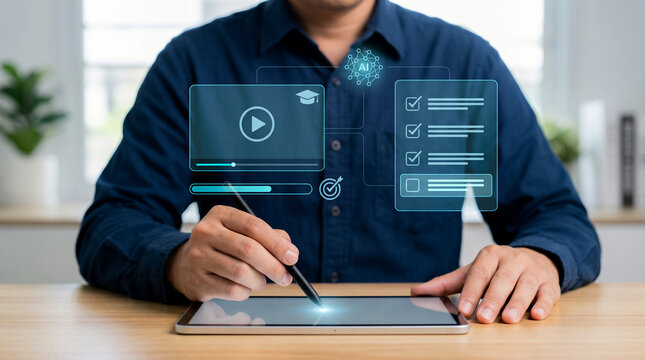 AI online learning platform for course training and professional skill development, representing intelligent education, digital training, career growth, personalized learning, and future-ready experti