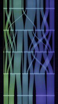 Abstract Sankey Diagram Ribbons Branching Between Layered Nodes Data Flow Visualization Seamless Loop in soft violet tones vertical 9:16