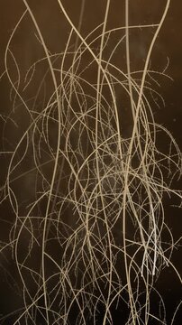 Plant roots branching and spreading downward through dark soil underground seamless loop in deep umber tones vertical 9:16
