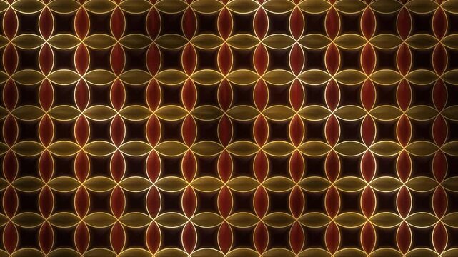 Shippo seven treasures Japanese traditional pattern interlocking circles gold cloisonne background seamless loop in subtle red tones