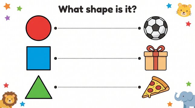 Kids activity worksheet what shape is it educational matching game with geometric figures and objects   