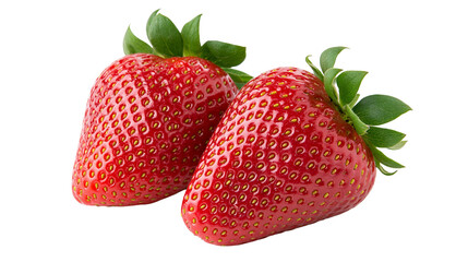 Isolated fresh ripe red strawberries with vibrant green leaves, a delicious and healthy summer fruit © Gabriel