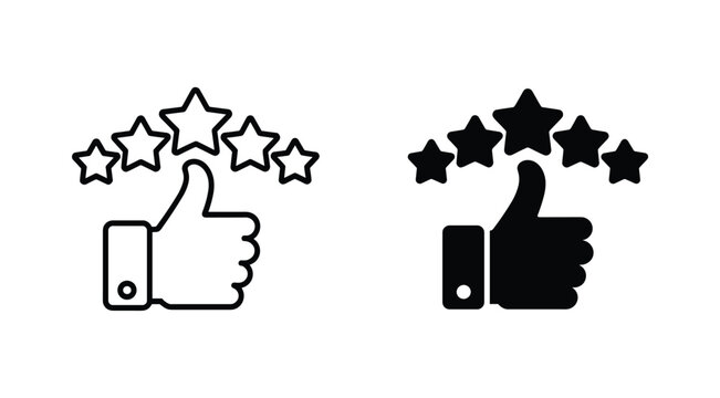 Rating Stars and Thumbs Up Icon: A graphic representation featuring five-star rating symbols above a thumbs-up hand icon, signifying excellent customer satisfaction and positive feedback.