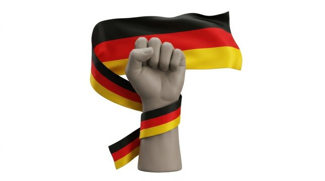 Ceramic fist with German flag ribbon symbolizing national unity and strength