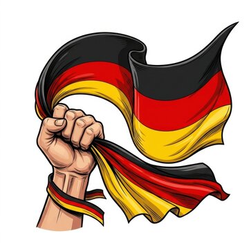 Strong hand gripping German flag symbolizing national pride and unity
