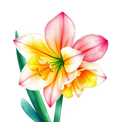 Fototapeta premium Beautiful watercolor flower with pink and yellow petals isolated