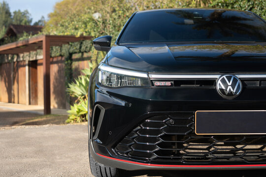 Black Volkswagen Nivus GTS Crossover Coupe SUV Front View Close-Up