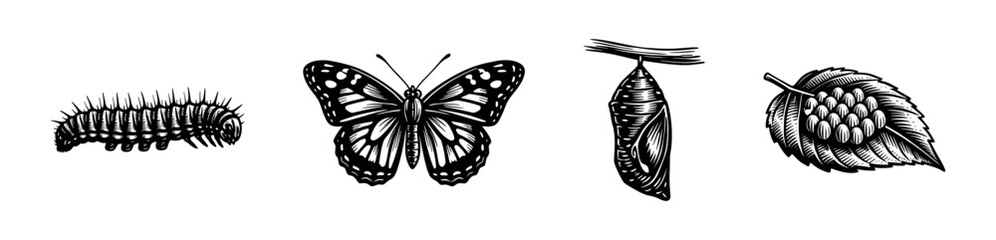 Obraz premium Butterfly Life Cycle Engraving Set