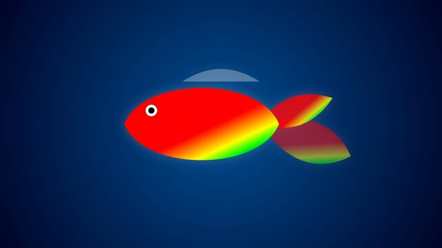 Colorful fish animation swimming in deep blue water showing rainbow gradient color transition effects on a minimalist vector graphic design for digital art projects and marine themes