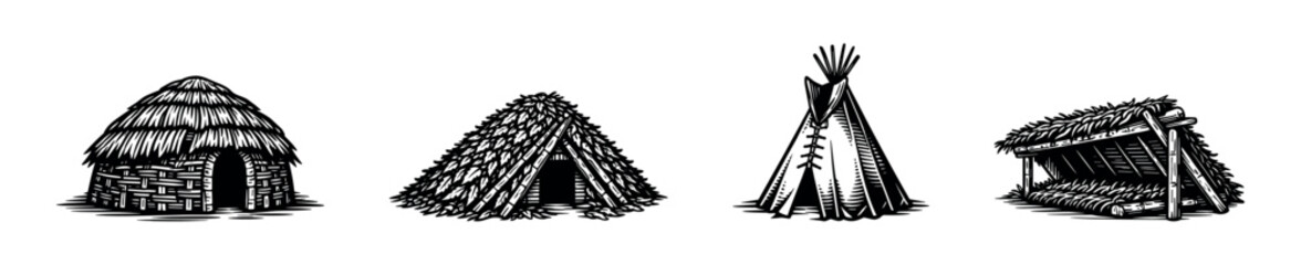 Set of Primitive Historical Dwellings © UnIcons