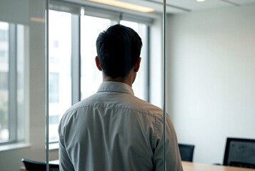 Fototapeta premium Man in office looking out window