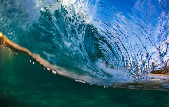 Spectacular Turquoise Ocean Wave Curling Into A Perfect Barrel