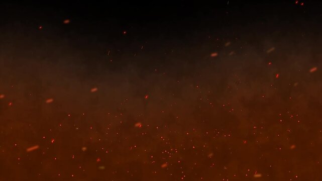 Bright glowing fire particles drifting in smoky air, abstract cinematic overlay with alpha channel for compositing on transparent background