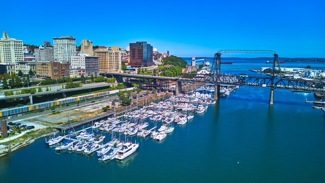 Aerial Tacoma Harbor Downtown Skyline Urban Waterfront and Bridge View