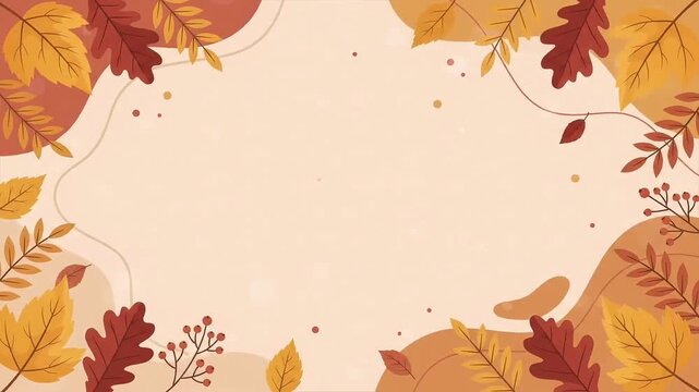 Autumn foliage frame with falling leaves and copy space on a beige background