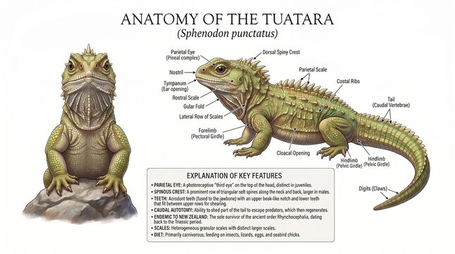 Educational Anatomical Illustration of a Green Reptile on White Background