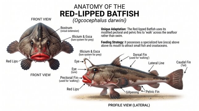 Educational Anatomical Infographic Chart Of A Red Lipped Batfish Isolated On White Background