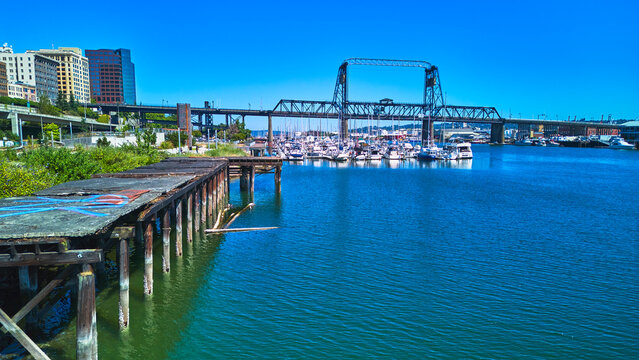 Tacoma Harbor Marina Boats Waterfront Bridge and Cityscape Urban View