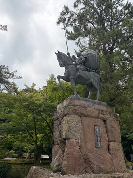 Equestrian samurai statue of Maeda Toshiie at Oyama Shrine, Kanazawa, Japan
