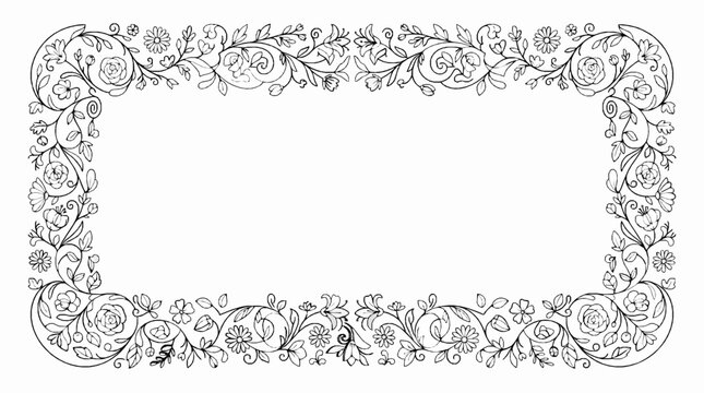 A rectangular decorative border featuring intricate hand drawn floral elements on a white background