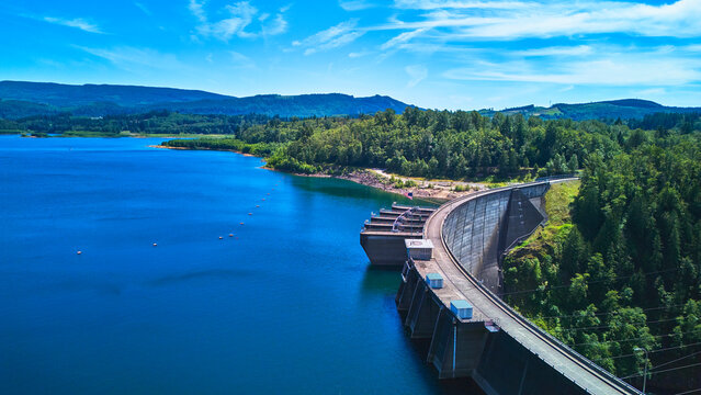 Aerial Mossyrock Dam Park Blue Lake and Forest Washington