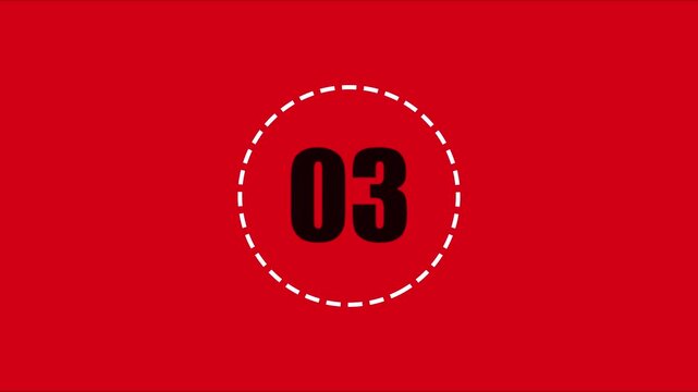 Countdown timer number 03 on vibrant red animation 4k background, for motion and, editing three