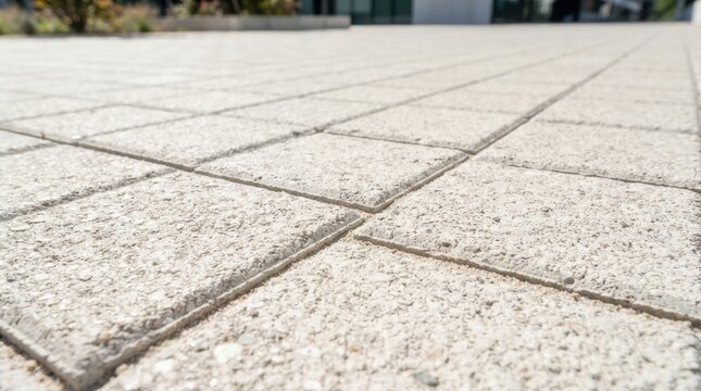 reflective pavement heat reduction Close-up of textured concrete pavement with geometric square patterns.