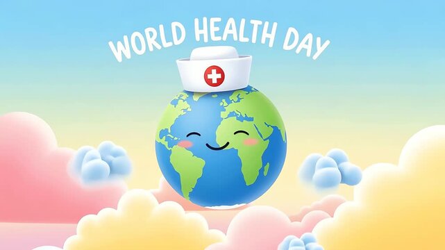 Cute cartoon globe wearing nurse cap
