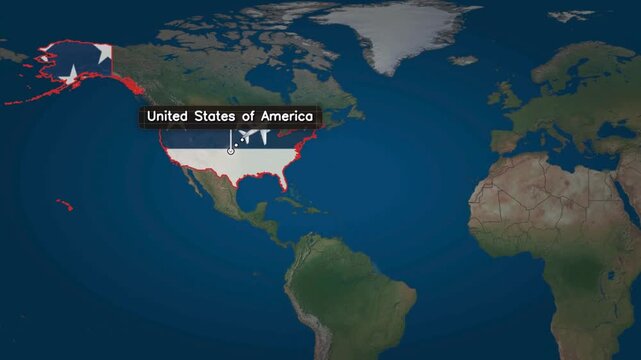 Flight from the US to Germany, accompanied by a map of the country and the flag.