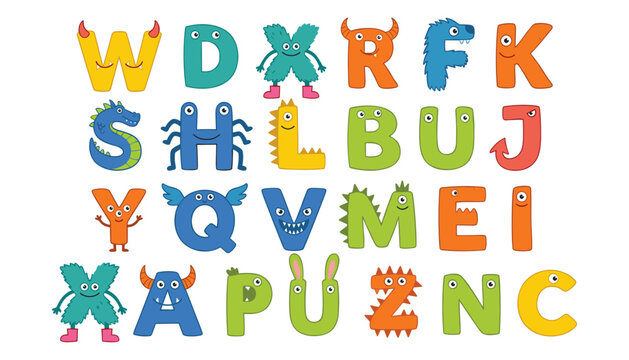Cute cartoon monster alphabet set with funny character letters for kids education typography and school nursery design vector