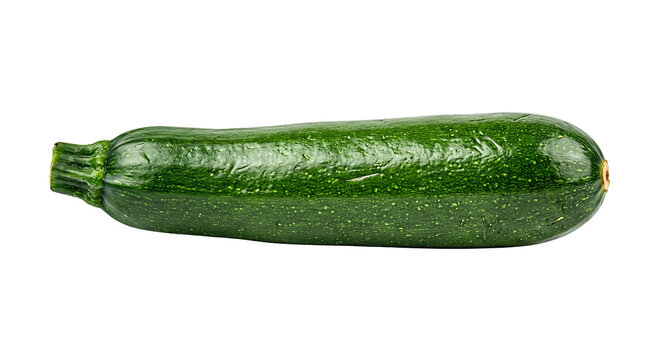Single fresh green zucchini isolated on a white background for healthy cooking and food design