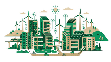 Obraz premium Sustainable Smart City with Renewable Energy Illustration